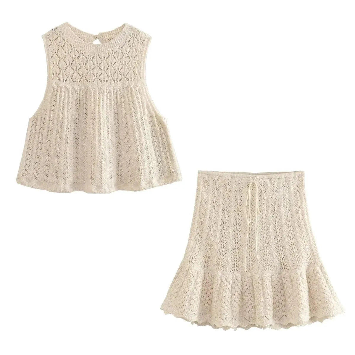 Round Neck Jacquard Mesh Hollow Out Sleeveless - Bellarte Enchanté Round Neck Jacquard Mesh Hollow Out Sleeveless