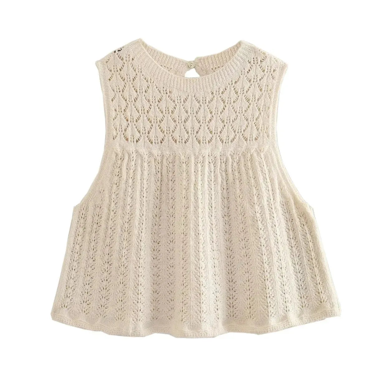 Round Neck Jacquard Mesh Hollow Out Sleeveless - Bellarte Enchanté Round Neck Jacquard Mesh Hollow Out Sleeveless