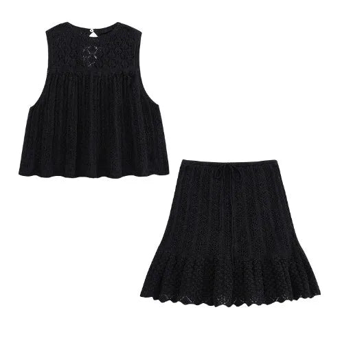 Round Neck Jacquard Mesh Hollow Out Sleeveless - Bellarte Enchanté Round Neck Jacquard Mesh Hollow Out Sleeveless