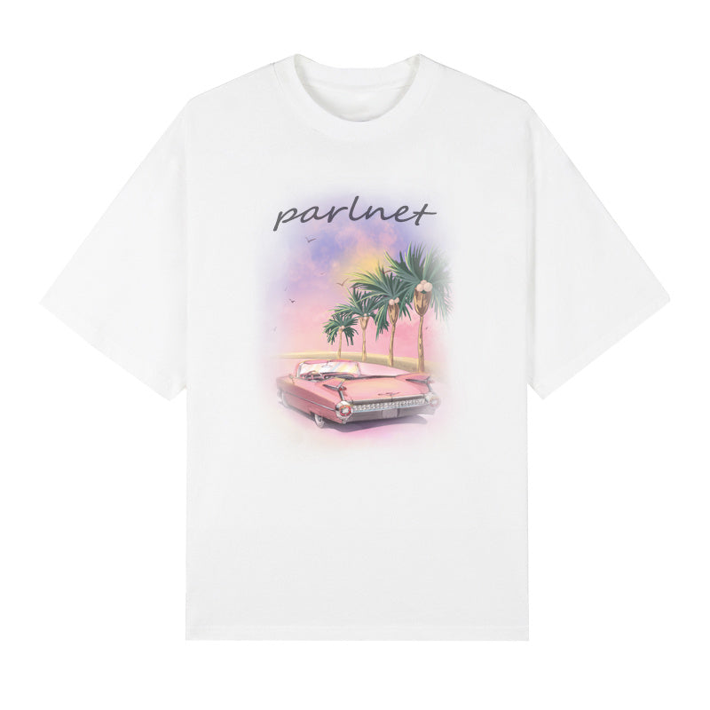 Round Neck Men And Women Couple Loose Print T-shirt - Bellarte Enchanté Round Neck Men And Women Couple Loose Print T-shirt