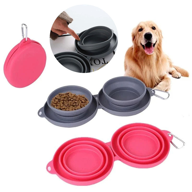 Rubber Foldable Double Bowl Pet Feeding Bowl Pets Supplies Dog Cat Bowls - Bellarte Enchanté Rubber Foldable Double Bowl Pet Feeding Bowl Pets Supplies Dog Cat Bowls