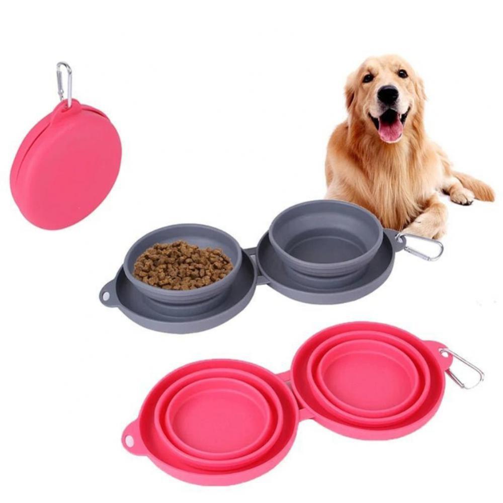 Rubber Foldable Double Bowl Pet Feeding Bowl Pets Supplies Dog Cat Bowls - Bellarte Enchanté Rubber Foldable Double Bowl Pet Feeding Bowl Pets Supplies Dog Cat Bowls