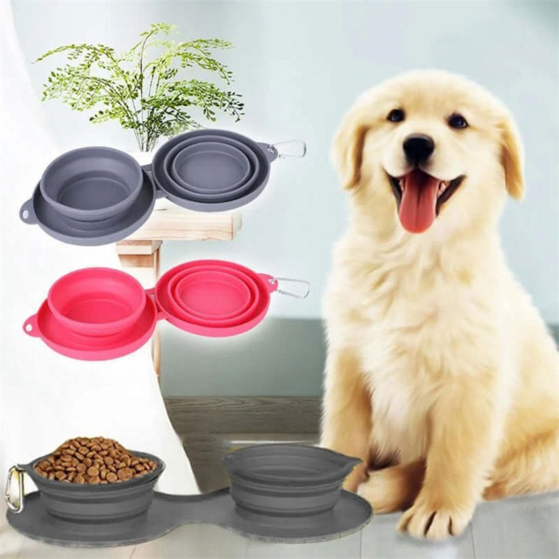 Rubber Foldable Double Bowl Pet Feeding Bowl Pets Supplies Dog Cat Bowls - Bellarte Enchanté Rubber Foldable Double Bowl Pet Feeding Bowl Pets Supplies Dog Cat Bowls