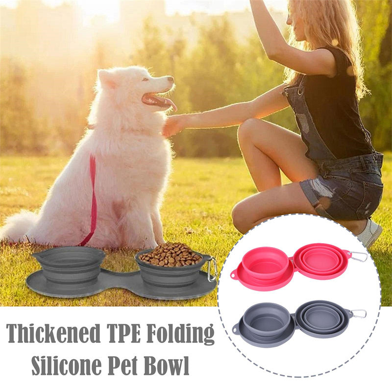 Rubber Foldable Double Bowl Pet Feeding Bowl Pets Supplies Dog Cat Bowls - Bellarte Enchanté Rubber Foldable Double Bowl Pet Feeding Bowl Pets Supplies Dog Cat Bowls