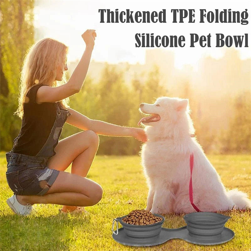 Rubber Foldable Double Bowl Pet Feeding Bowl Pets Supplies Dog Cat Bowls - Bellarte Enchanté Rubber Foldable Double Bowl Pet Feeding Bowl Pets Supplies Dog Cat Bowls