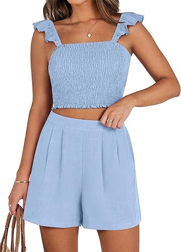 Ruffled Spaghetti Straps Sweet Women's Sleeveless Casual Suit - Bellarte Enchanté Ruffled Spaghetti Straps Sweet Women's Sleeveless Casual Suit