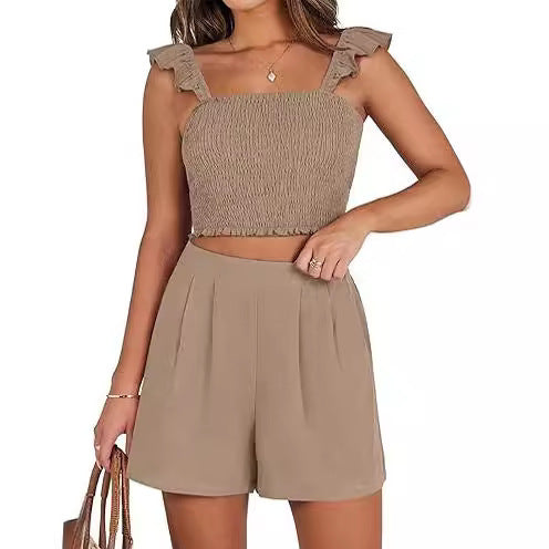 Ruffled Spaghetti Straps Sweet Women's Sleeveless Casual Suit - Bellarte Enchanté Ruffled Spaghetti Straps Sweet Women's Sleeveless Casual Suit
