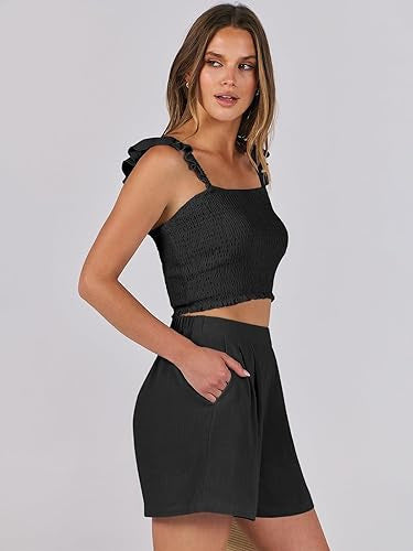 Ruffled Spaghetti Straps Sweet Women's Sleeveless Casual Suit - Bellarte Enchanté Ruffled Spaghetti Straps Sweet Women's Sleeveless Casual Suit