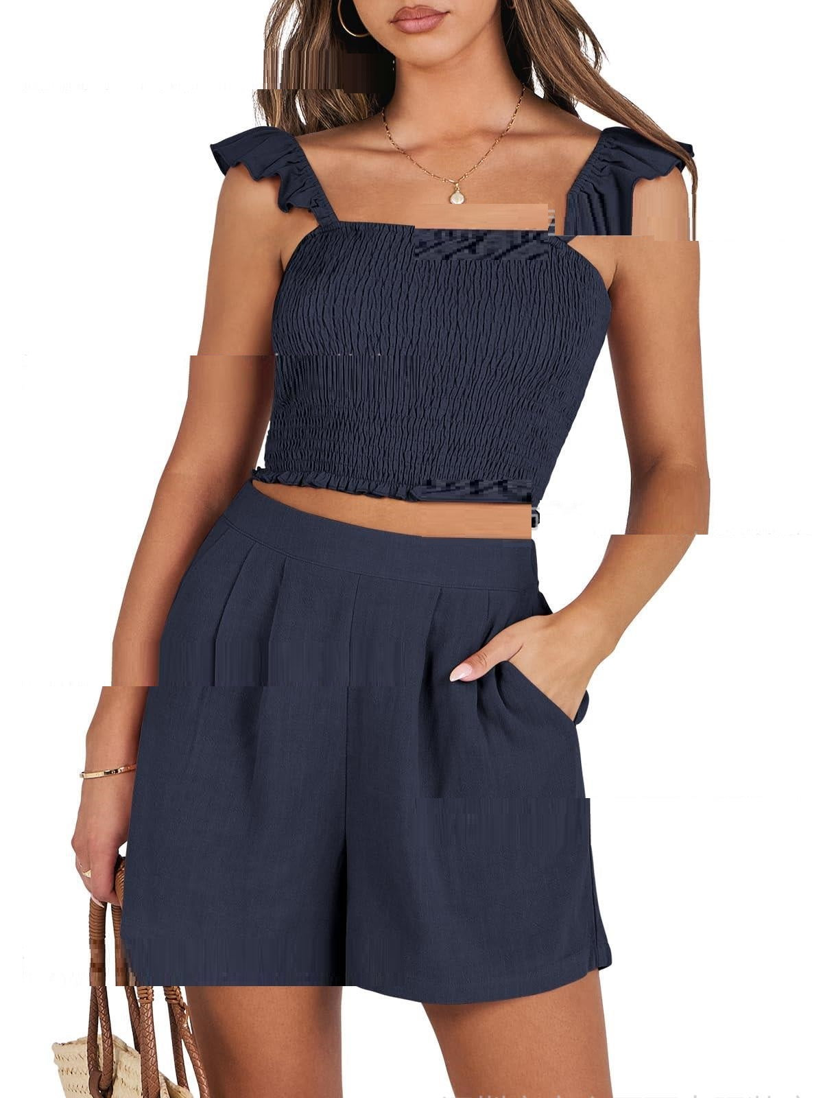 Ruffled Spaghetti Straps Sweet Women's Sleeveless Casual Suit - Bellarte Enchanté Ruffled Spaghetti Straps Sweet Women's Sleeveless Casual Suit