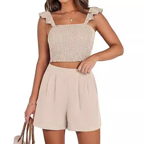 Ruffled Spaghetti Straps Sweet Women's Sleeveless Casual Suit - Bellarte Enchanté Ruffled Spaghetti Straps Sweet Women's Sleeveless Casual Suit