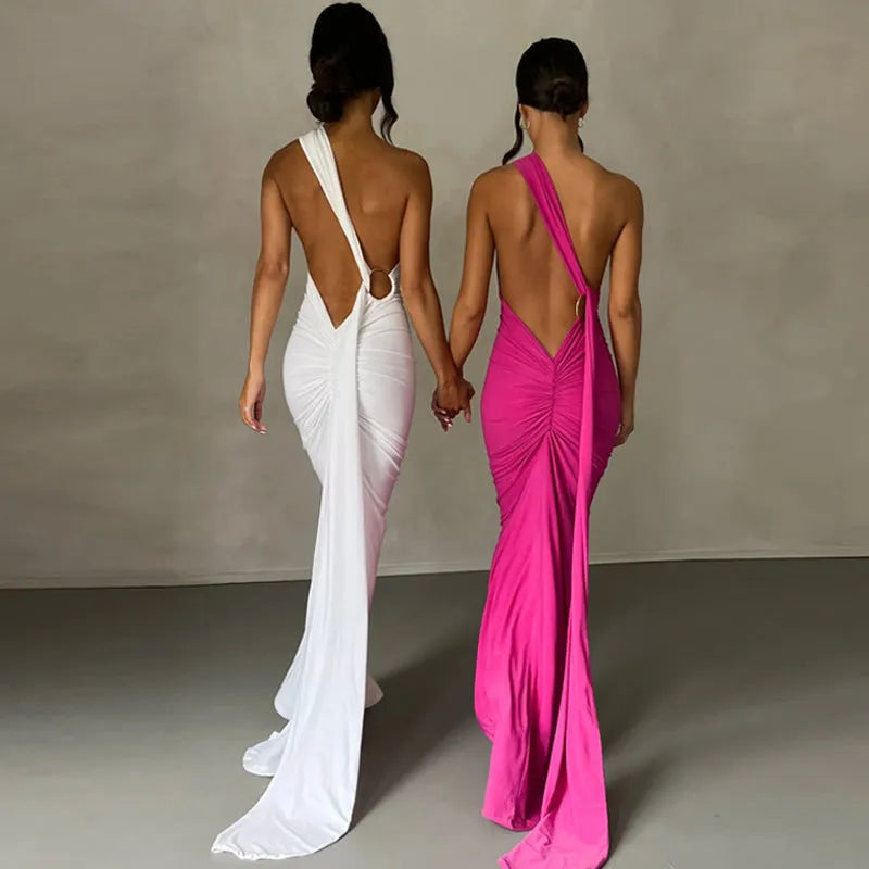 Sexy Backless Pleated Slim-fit Sleeveless Elegant Dress - Bellarte Enchanté Sexy Backless Pleated Slim-fit Sleeveless Elegant Dress