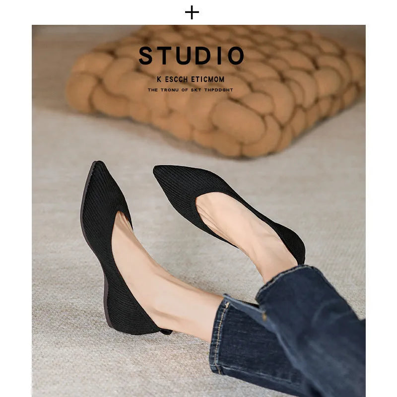 Shallow Mouth Knitted Woven Flat Pumps Women - Bellarte Enchanté Shallow Mouth Knitted Woven Flat Pumps Women