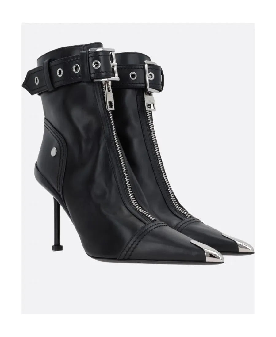 Shaped High Heeled Metal Pointed Buckle Boots - Bellarte Enchanté Shaped High Heeled Metal Pointed Buckle Boots