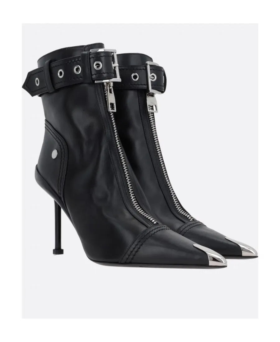 Shaped High Heeled Metal Pointed Buckle Boots - Bellarte Enchanté Shaped High Heeled Metal Pointed Buckle Boots