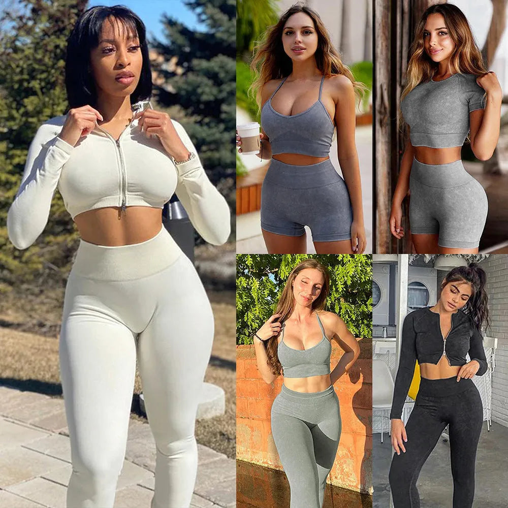 Shark Knit Seamless Fitness Yoga Long Sleeve Set - Bellarte Enchanté Shark Knit Seamless Fitness Yoga Long Sleeve Set