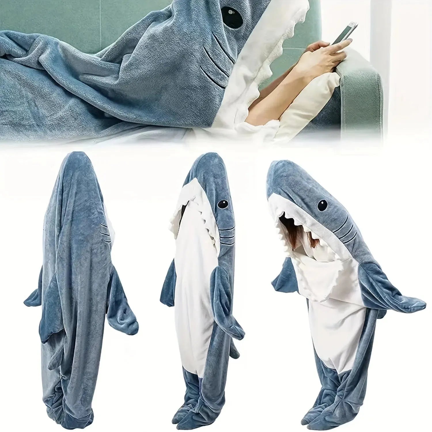 Shark Onesie Blanket For Adults, Shark Blanket Hoodie, Shark Blanket Super Soft Cozy Flannel, Boys Girls Cosplay Costume Sleeping Bag For Night - Bellarte Enchanté Shark Onesie Blanket For Adults, Shark Blanket Hoodie, Shark Blanket Super Soft Cozy Flannel, Boys Girls Cosplay Costume Sleeping Bag For Night