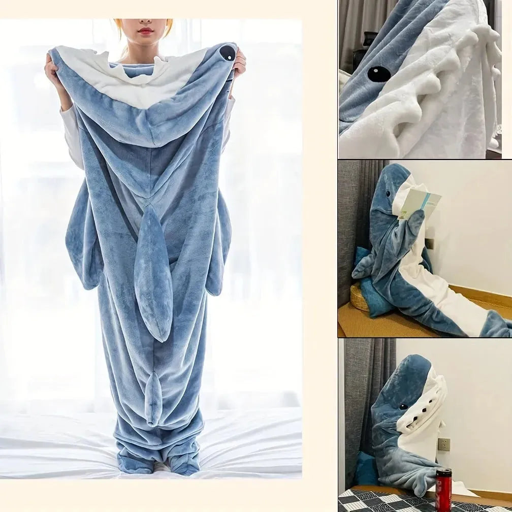 Shark Onesie Blanket For Adults, Shark Blanket Hoodie, Shark Blanket Super Soft Cozy Flannel, Boys Girls Cosplay Costume Sleeping Bag For Night - Bellarte Enchanté Shark Onesie Blanket For Adults, Shark Blanket Hoodie, Shark Blanket Super Soft Cozy Flannel, Boys Girls Cosplay Costume Sleeping Bag For Night