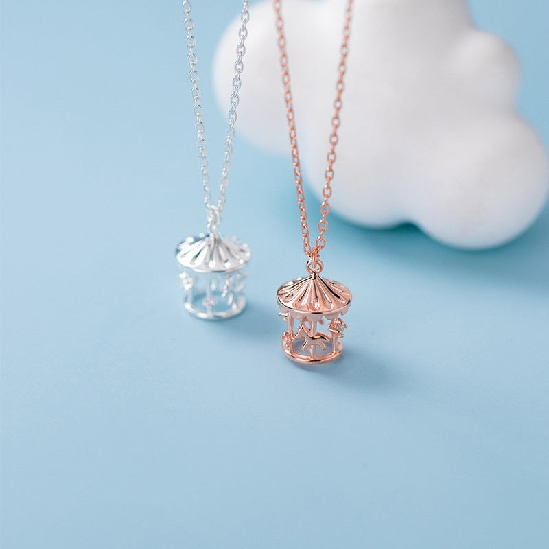 Silver Diamond Carousel Necklace Female Cute - Bellarte Enchanté Silver Diamond Carousel Necklace Female Cute