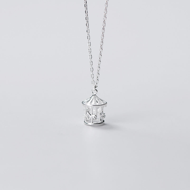 Silver Diamond Carousel Necklace Female Cute - Bellarte Enchanté Silver Diamond Carousel Necklace Female Cute