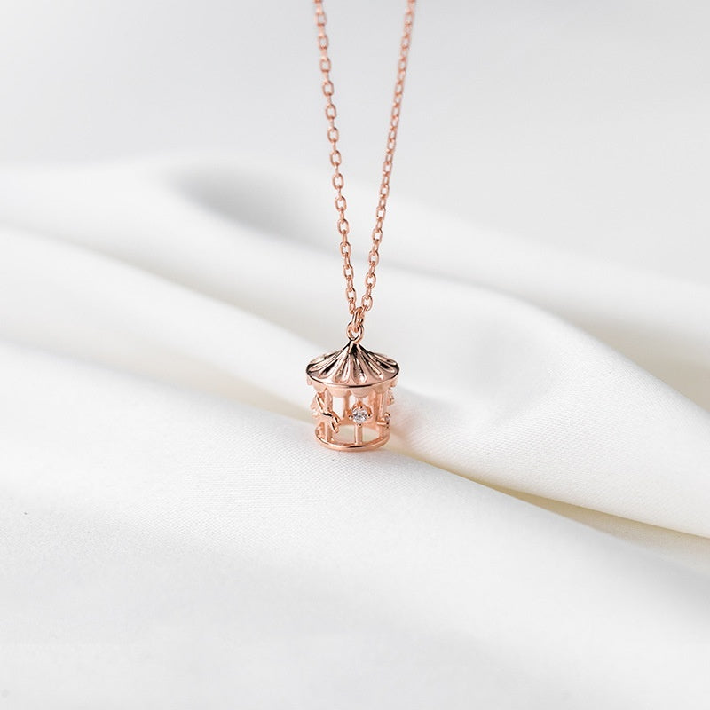 Silver Diamond Carousel Necklace Female Cute - Bellarte Enchanté Silver Diamond Carousel Necklace Female Cute