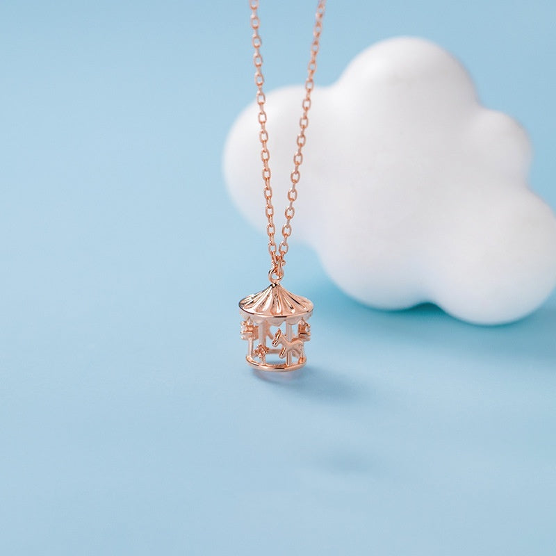 Silver Diamond Carousel Necklace Female Cute - Bellarte Enchanté Silver Diamond Carousel Necklace Female Cute