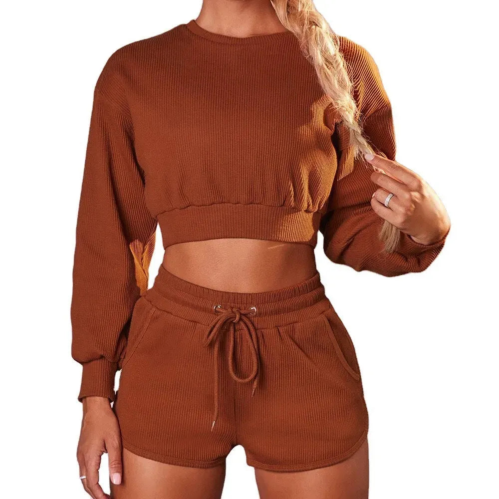 Sleeved Shorts Sports And Fitness Two-Piece Suit Women - Bellarte Enchanté Sleeved Shorts Sports And Fitness Two-Piece Suit Women