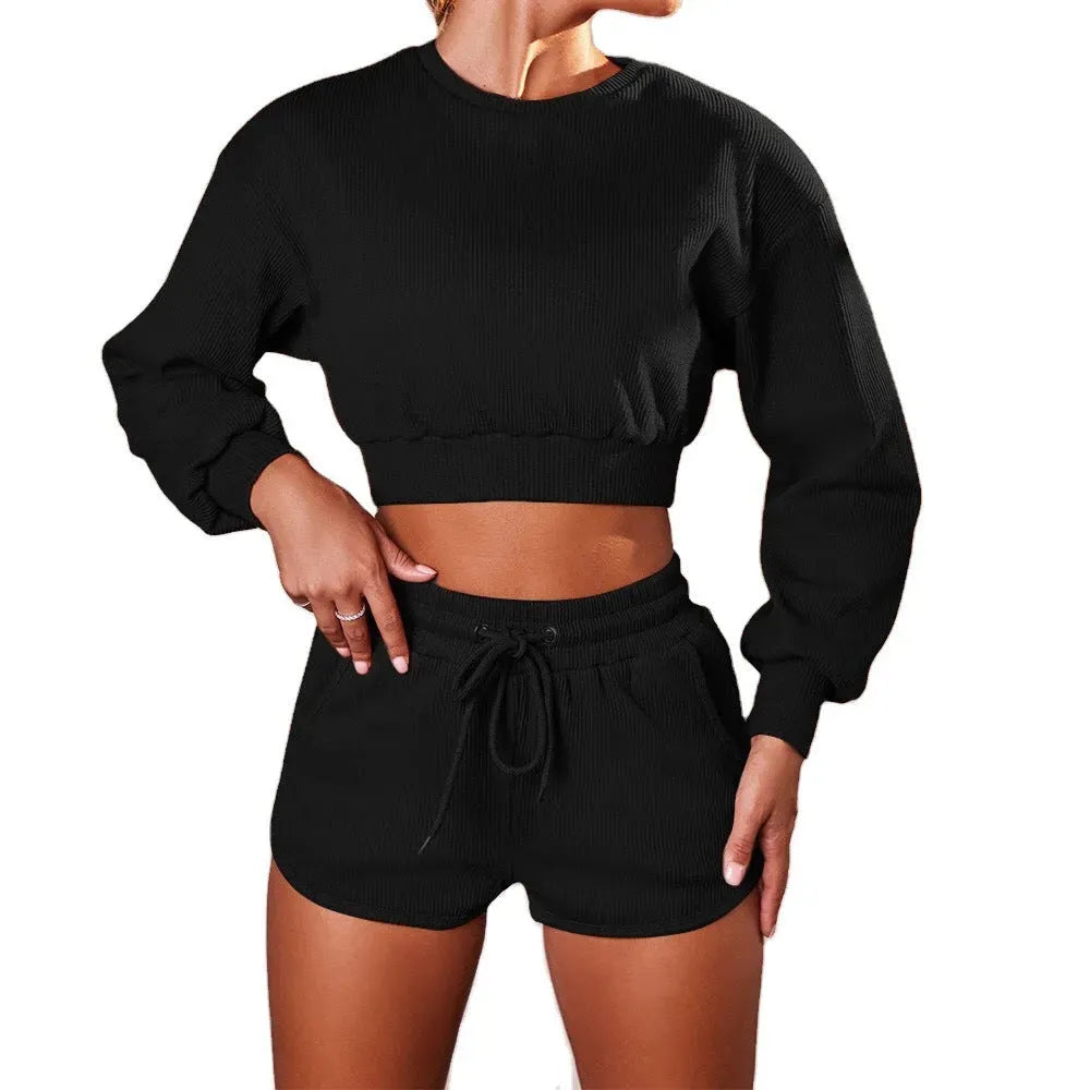 Sleeved Shorts Sports And Fitness Two-Piece Suit Women - Bellarte Enchanté Sleeved Shorts Sports And Fitness Two-Piece Suit Women