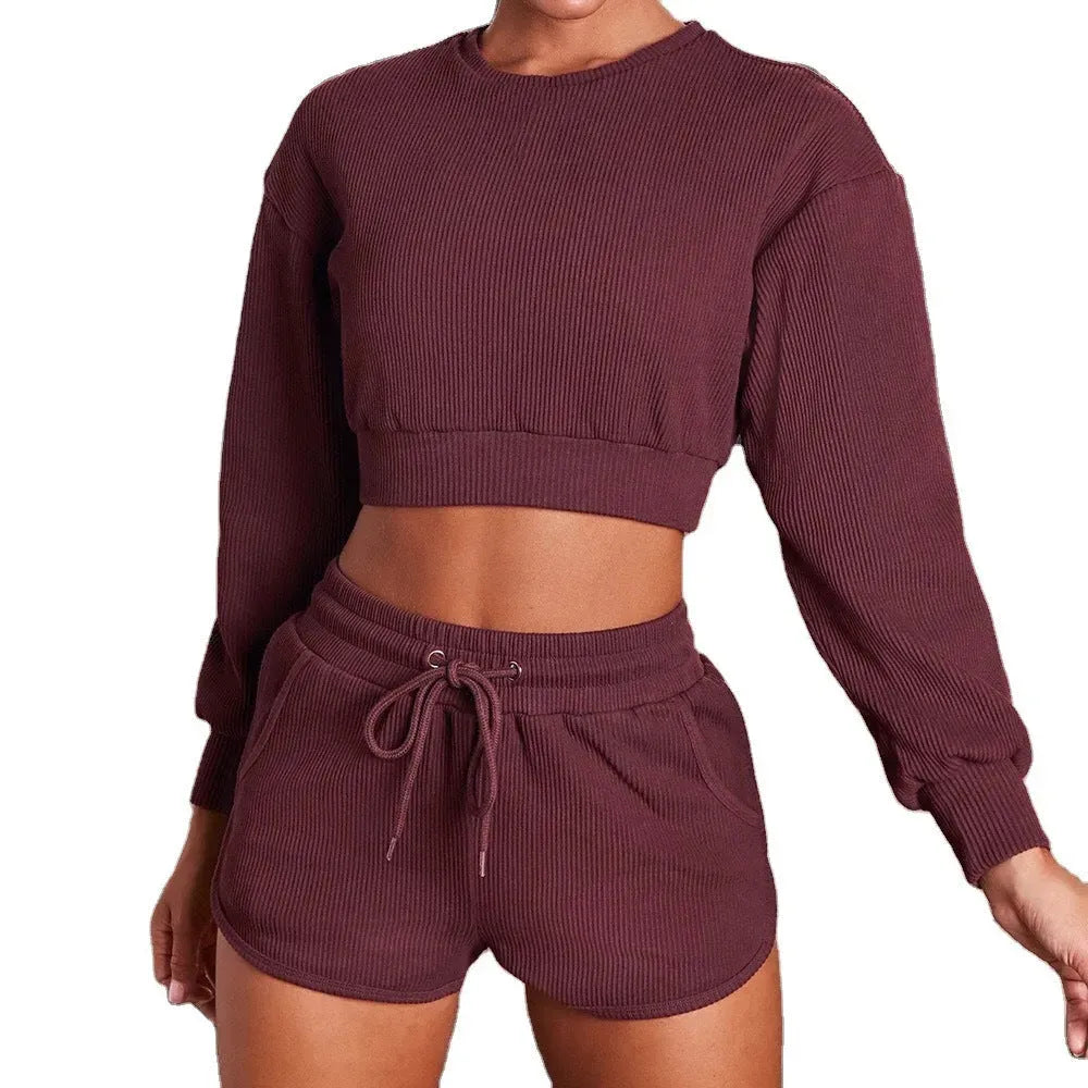 Sleeved Shorts Sports And Fitness Two-Piece Suit Women - Bellarte Enchanté Sleeved Shorts Sports And Fitness Two-Piece Suit Women