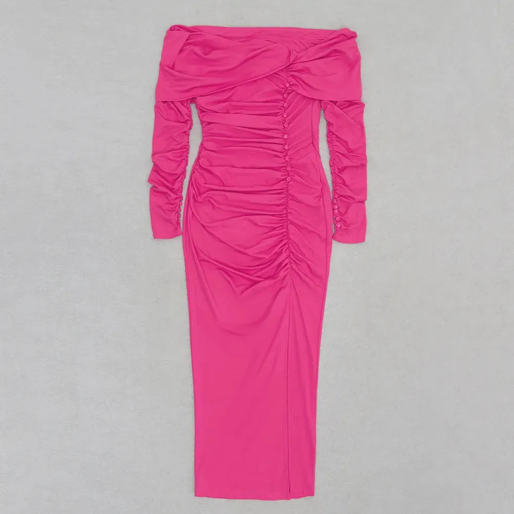 Slim And Wrinkled Long Gentle Style Dress - Bellarte Enchanté Slim And Wrinkled Long Gentle Style Dress