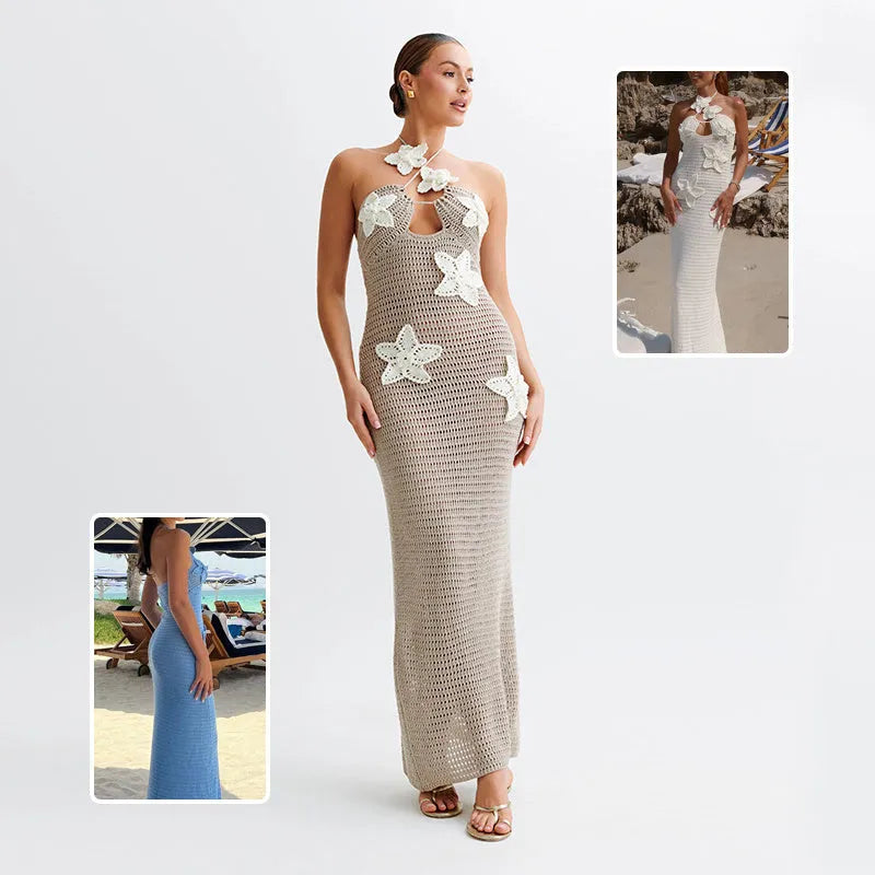 Slim Halterneck Dress With Stars Summer Sexy Seaside Beach Long Dresses Womens Clothing - Bellarte Enchanté Slim Halterneck Dress With Stars Summer Sexy Seaside Beach Long Dresses Womens Clothing