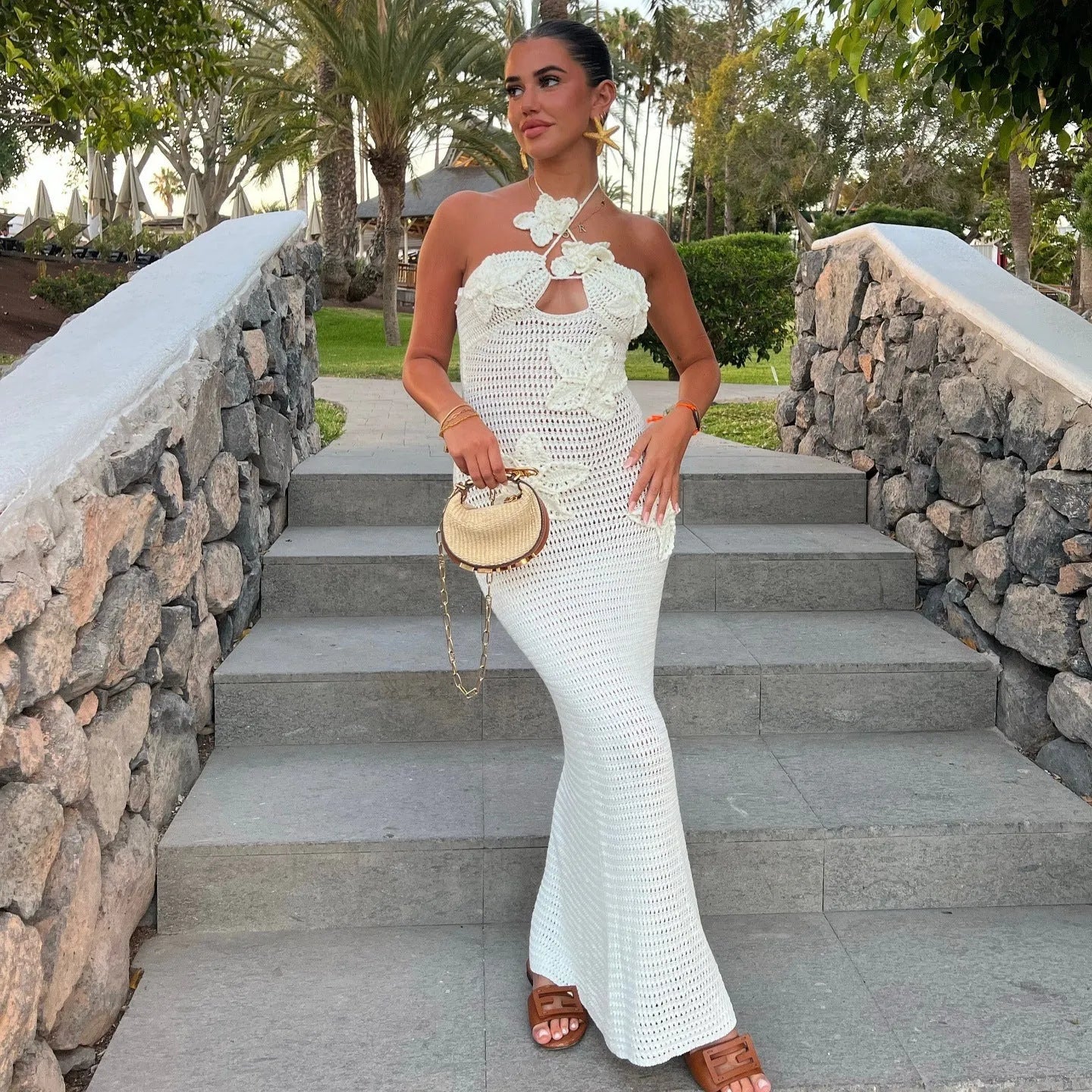 Slim Halterneck Dress With Stars Summer Sexy Seaside Beach Long Dresses Womens Clothing - Bellarte Enchanté Slim Halterneck Dress With Stars Summer Sexy Seaside Beach Long Dresses Womens Clothing