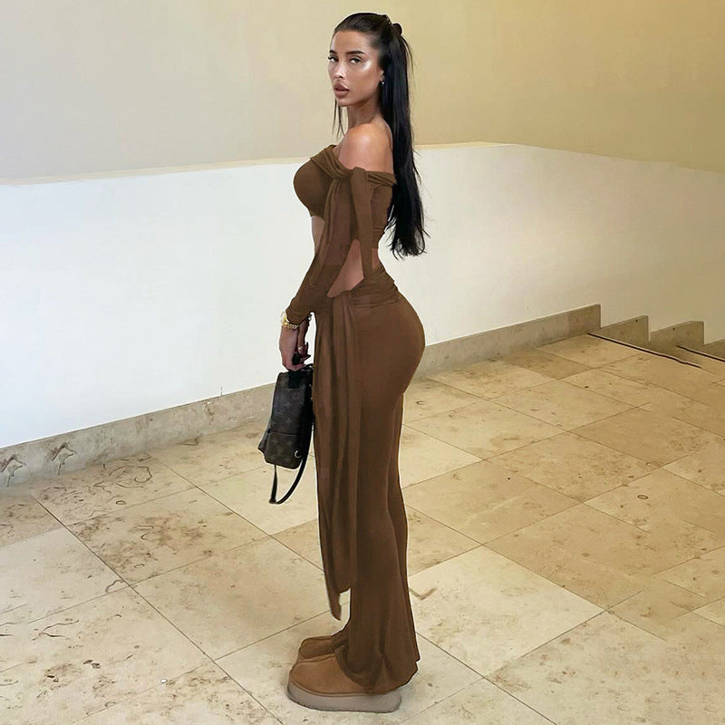 Slim Lapel Twisted Off-shoulder Long Sleeve Top Suit - Bellarte Enchanté Slim Lapel Twisted Off-shoulder Long Sleeve Top Suit
