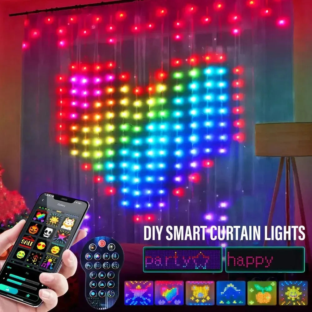 Smart LED RGB Curtain String Lights Bluetooth APP Control Christmas Fairy Light Garland DIY Picture Display Party Wedding Decor - Bellarte Enchanté Smart LED RGB Curtain String Lights Bluetooth APP Control Christmas Fairy Light Garland DIY Picture Display Party Wedding Decor