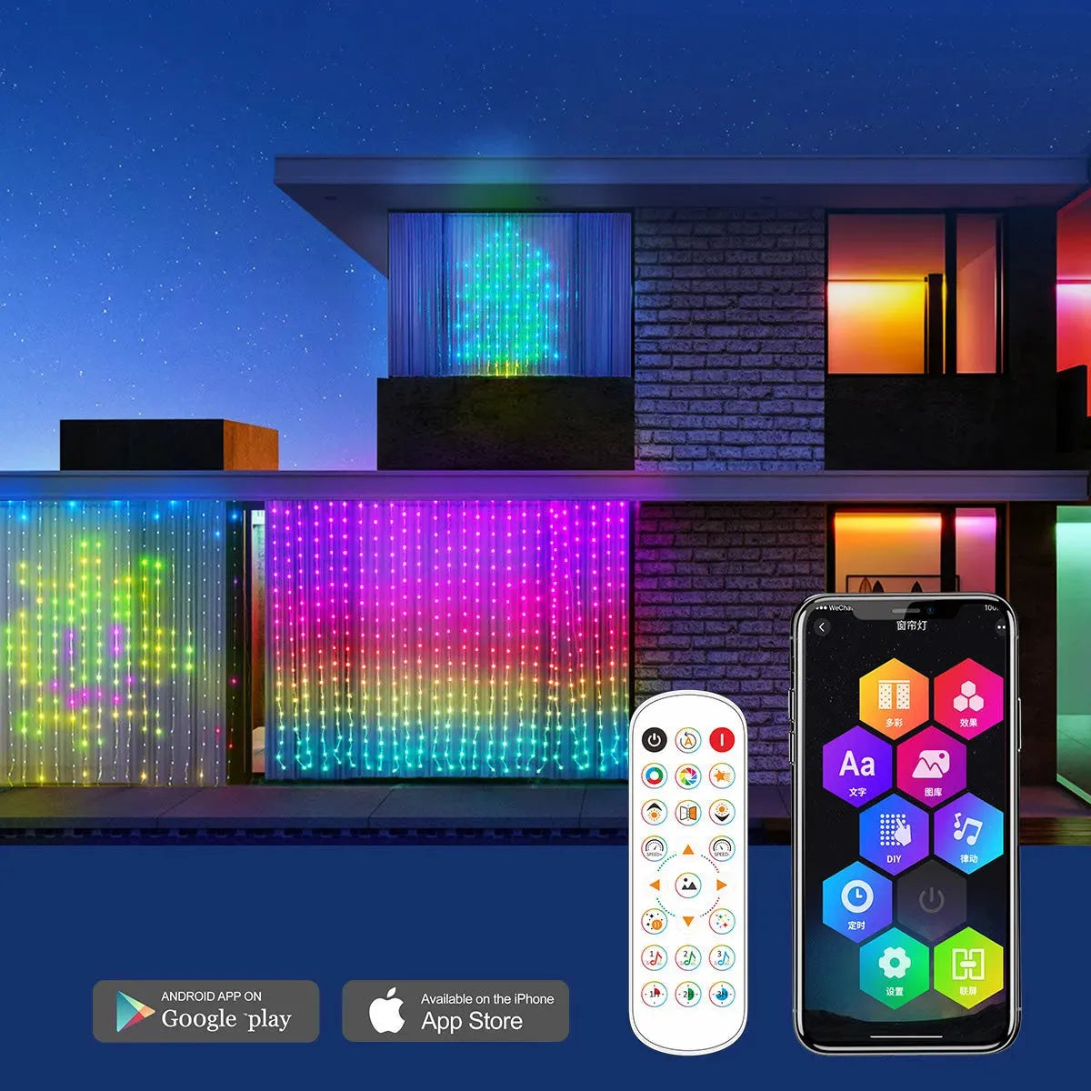 Smart LED RGB Curtain String Lights Bluetooth APP Control Christmas Fairy Light Garland DIY Picture Display Party Wedding Decor - Bellarte Enchanté Smart LED RGB Curtain String Lights Bluetooth APP Control Christmas Fairy Light Garland DIY Picture Display Party Wedding Decor