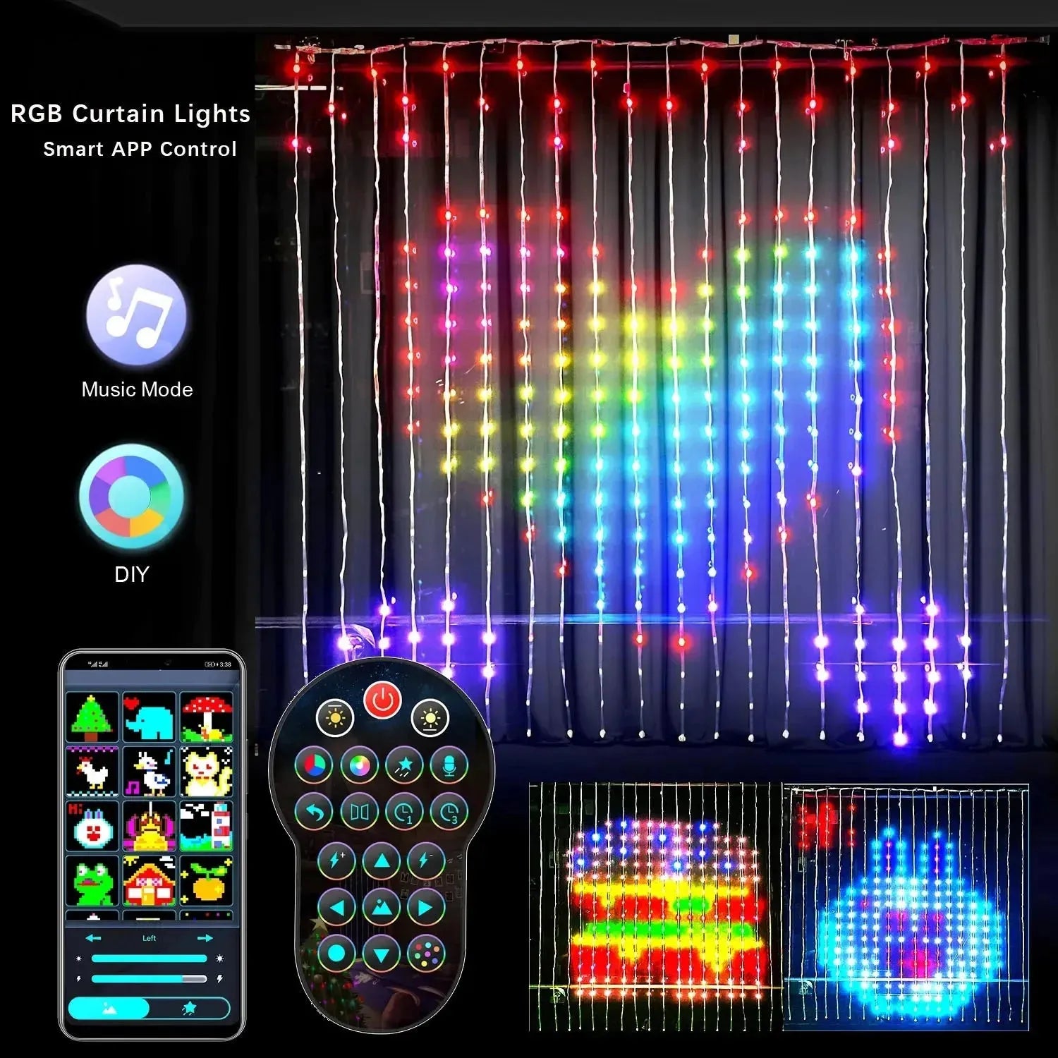 Smart LED RGB Curtain String Lights Bluetooth APP Control Christmas Fairy Light Garland DIY Picture Display Party Wedding Decor - Bellarte Enchanté Smart LED RGB Curtain String Lights Bluetooth APP Control Christmas Fairy Light Garland DIY Picture Display Party Wedding Decor