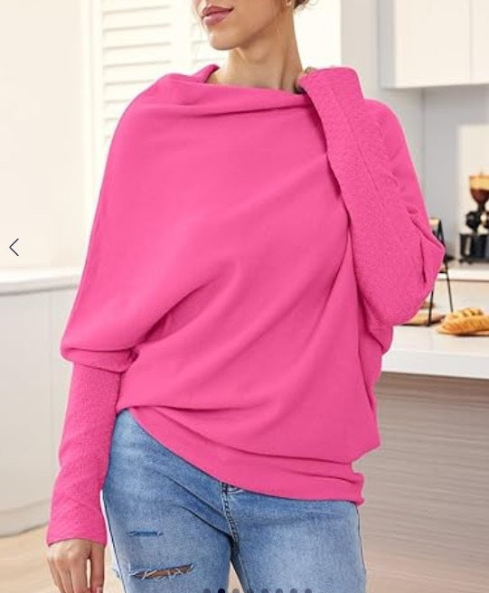 Solid Off-shoulder Batwing Sleeve Sweater Fashion Round Neck Temperament Pullover Top Womens Clothing - Bellarte Enchanté Solid Off-shoulder Batwing Sleeve Sweater Fashion Round Neck Temperament Pullover Top Womens Clothing