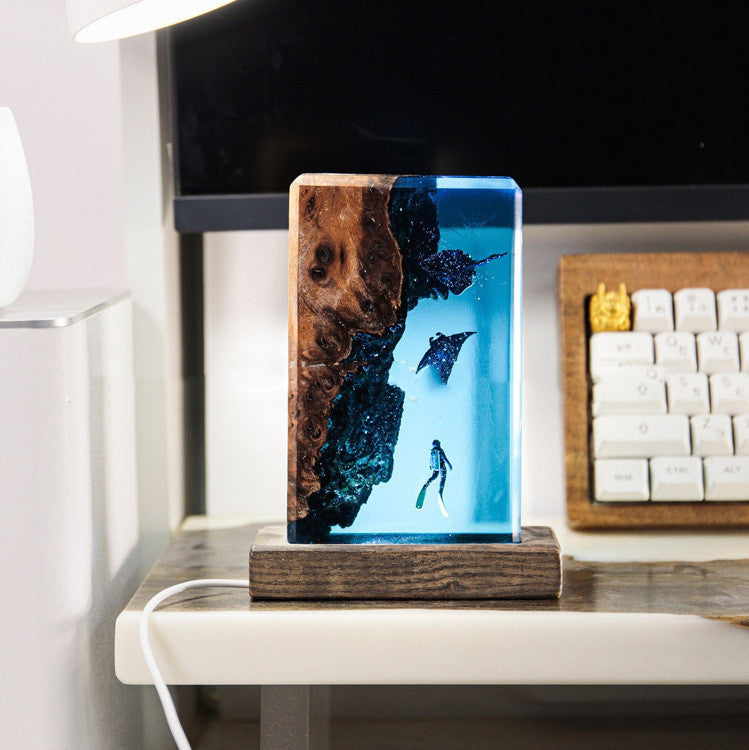 Solid Wood Marine Resin Transparent Stitching Ambience Light - Bellarte Enchanté Solid Wood Marine Resin Transparent Stitching Ambience Light