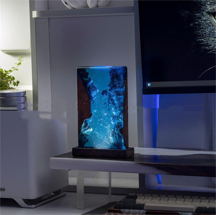 Solid Wood Marine Resin Transparent Stitching Ambience Light - Bellarte Enchanté Solid Wood Marine Resin Transparent Stitching Ambience Light