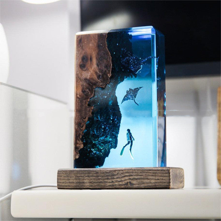 Solid Wood Marine Resin Transparent Stitching Ambience Light - Bellarte Enchanté Solid Wood Marine Resin Transparent Stitching Ambience Light