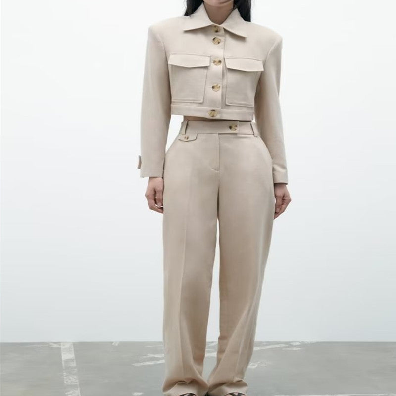 Spring Vacation Style Short Women's Suit Jacket Straight-leg Pants - Bellarte Enchanté Spring Vacation Style Short Women's Suit Jacket Straight-leg Pants