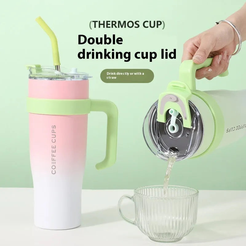 Stainless Steel Cup With Straw Household 3 Generation Large Capacity Vacuum Cup - Bellarte Enchanté Stainless Steel Cup With Straw Household 3 Generation Large Capacity Vacuum Cup