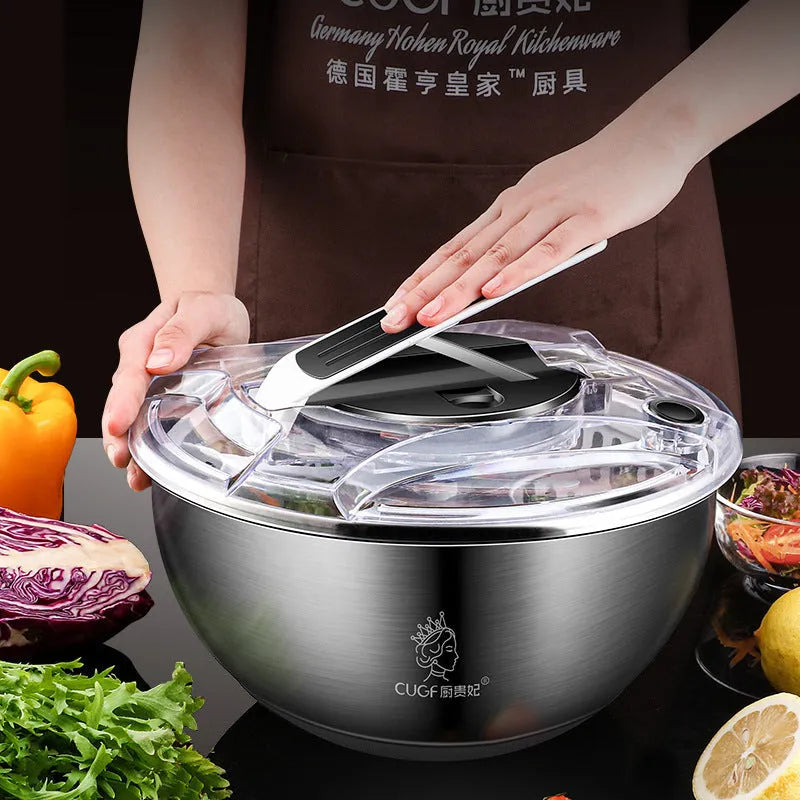 Stainless Steel Salad Vegetable Dehydrator Salad Drying Machine Fruit And Vegetable Drain Basket Household Vegetable Washing Press Water Throwing Artifact - Bellarte Enchanté Stainless Steel Salad Vegetable Dehydrator Salad Drying Machine Fruit And Vegetable Drain Basket Household Vegetable Washing Press Water Throwing Artifact