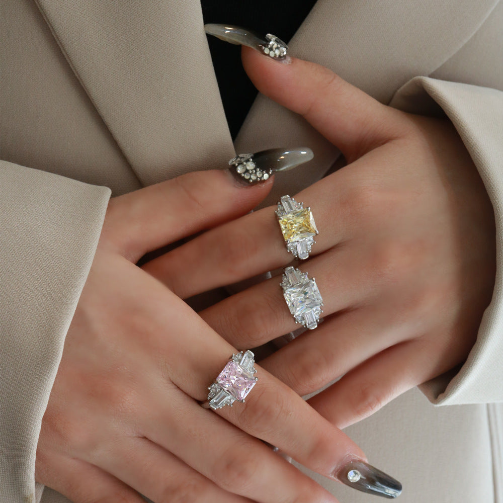 Sterling Silver 8X10 Ice Cut Ring High Carbon Diamond - Bellarte Enchanté Sterling Silver 8X10 Ice Cut Ring High Carbon Diamond