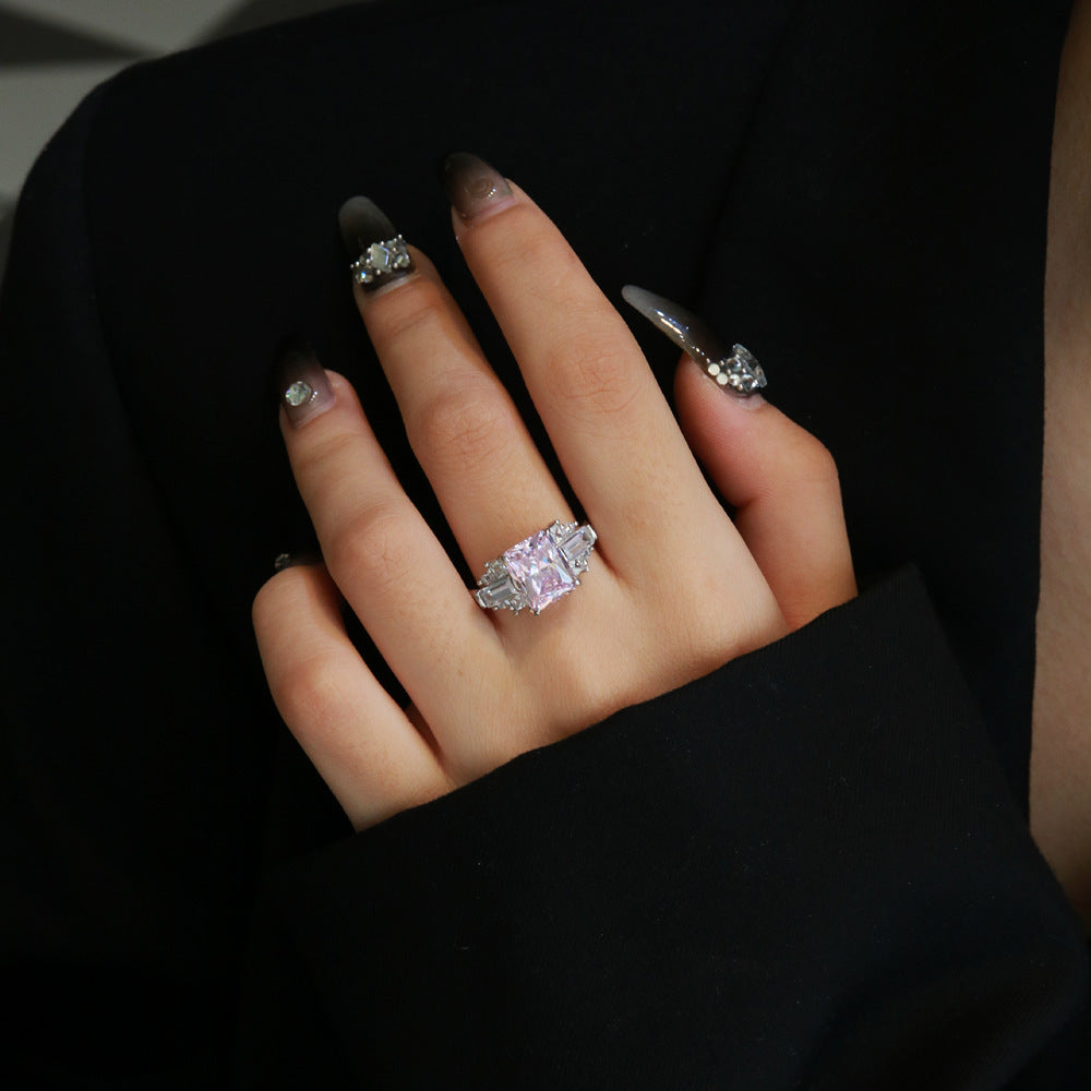 Sterling Silver 8X10 Ice Cut Ring High Carbon Diamond - Bellarte Enchanté Sterling Silver 8X10 Ice Cut Ring High Carbon Diamond