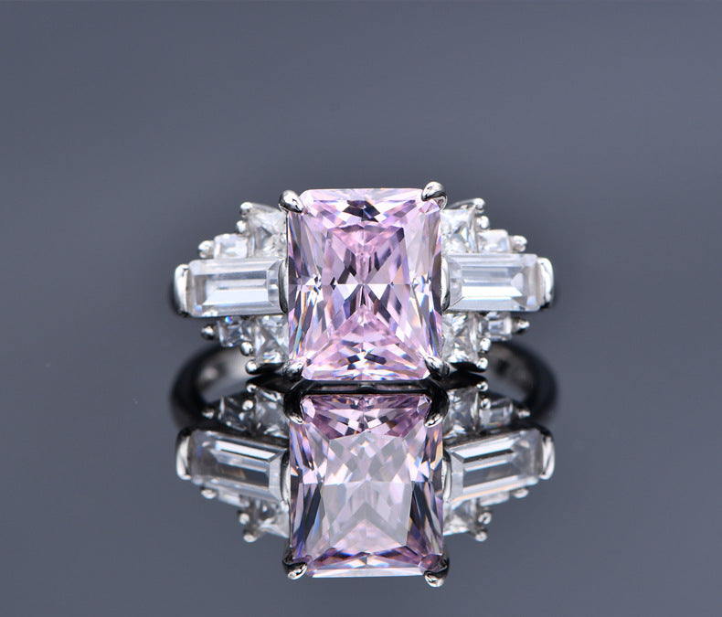 Sterling Silver 8X10 Ice Cut Ring High Carbon Diamond - Bellarte Enchanté Sterling Silver 8X10 Ice Cut Ring High Carbon Diamond