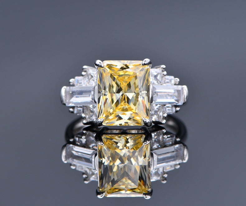 Sterling Silver 8X10 Ice Cut Ring High Carbon Diamond - Bellarte Enchanté Sterling Silver 8X10 Ice Cut Ring High Carbon Diamond