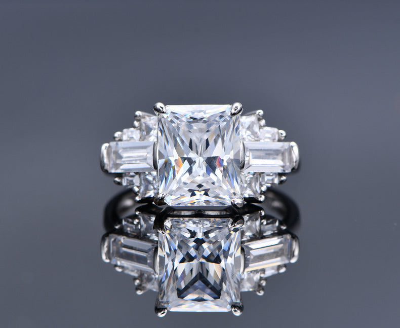 Sterling Silver 8X10 Ice Cut Ring High Carbon Diamond - Bellarte Enchanté Sterling Silver 8X10 Ice Cut Ring High Carbon Diamond