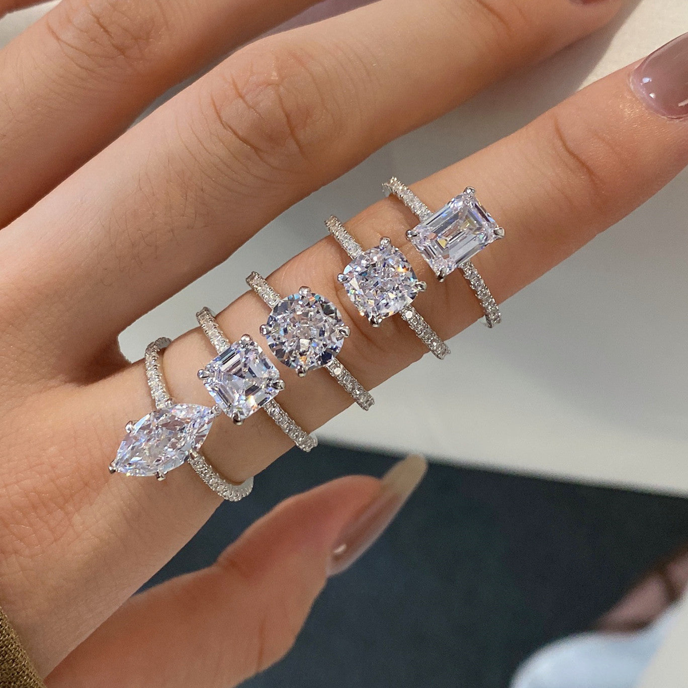 Sterling Silver Horse Eye Stone Ice Flower Cut High Carbon Diamond Ring - Bellarte Enchanté Sterling Silver Horse Eye Stone Ice Flower Cut High Carbon Diamond Ring