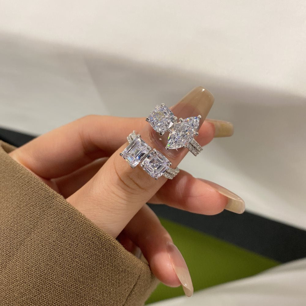 Sterling Silver Horse Eye Stone Ice Flower Cut High Carbon Diamond Ring - Bellarte Enchanté Sterling Silver Horse Eye Stone Ice Flower Cut High Carbon Diamond Ring