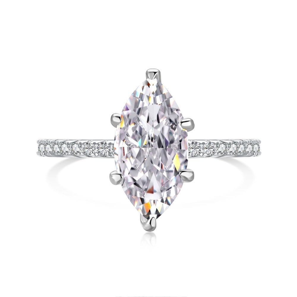 Sterling Silver Horse Eye Stone Ice Flower Cut High Carbon Diamond Ring - Bellarte Enchanté Sterling Silver Horse Eye Stone Ice Flower Cut High Carbon Diamond Ring